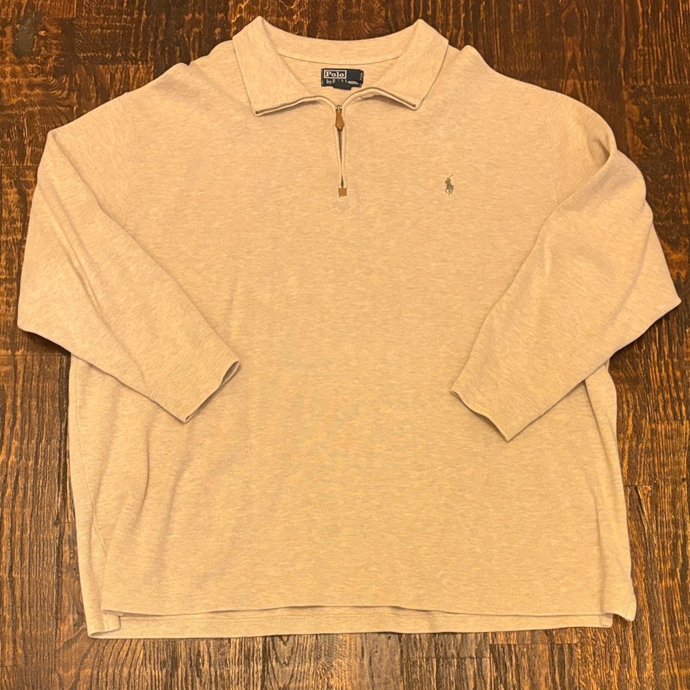 Polo Ralph Lauren Men’s Quarter Zip Sweater Beige Cotton Pullover